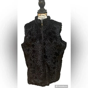 JM Collection Womens Black Faux Vegan Fur Vest Size Petite XL